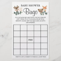 Woodland Baby Shower Bingo game card Flyer