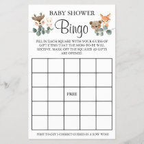 Woodland Baby Shower Bingo game card Flyer