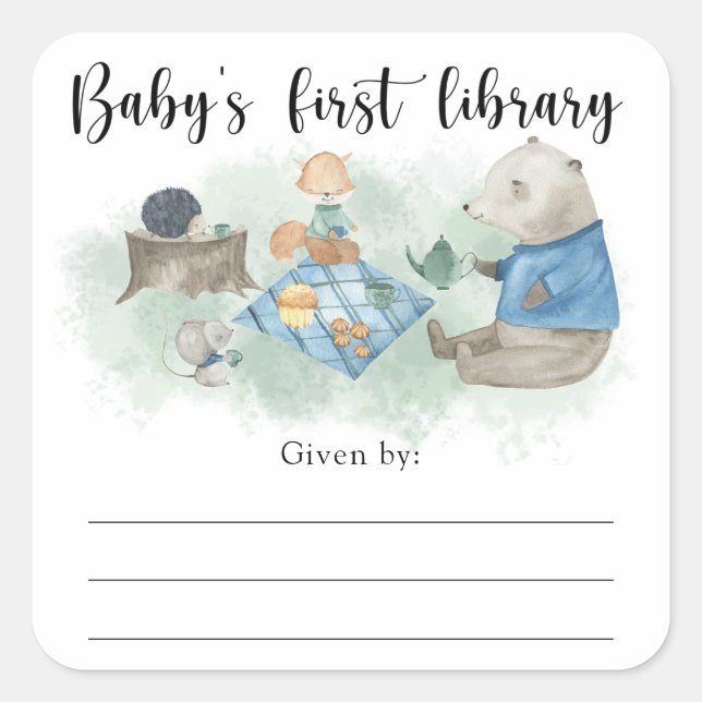 Woodland Baby Shower bookplate, books for baby Square Sticker (Front)