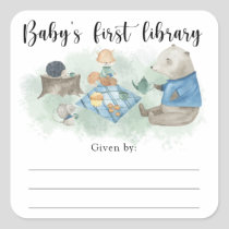 Woodland Baby Shower bookplate, books for baby Square Sticker