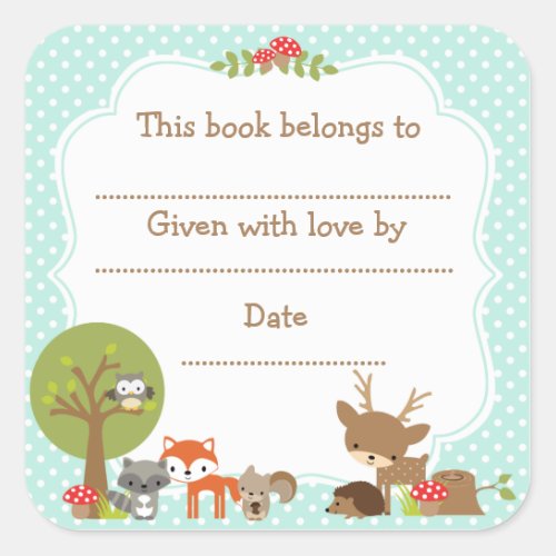 Woodland Baby Shower Bookplate sticker blue