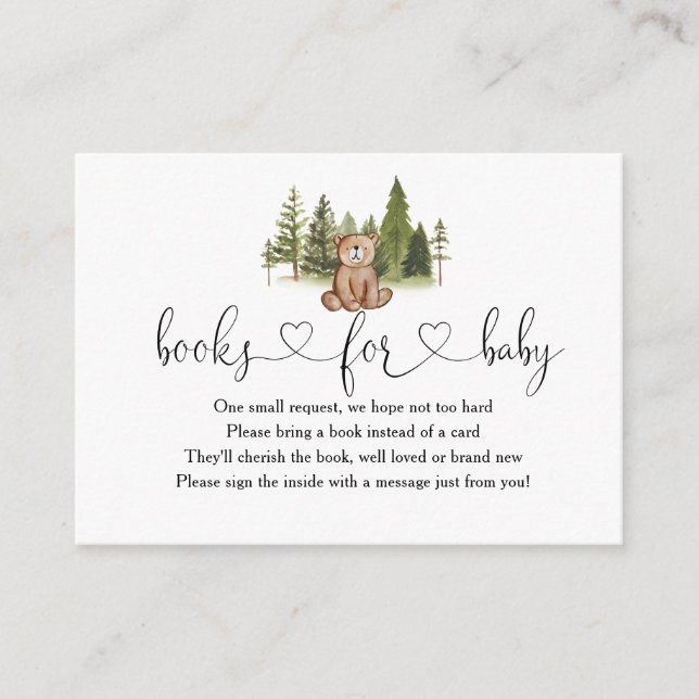 Woodland Baby Shower Books For Baby Enclosure Card (Front)