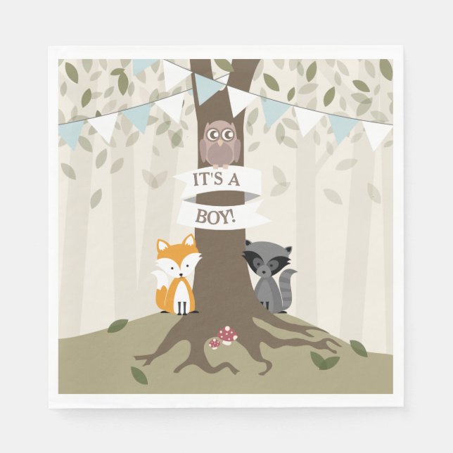 Woodland Baby Shower - Boy Napkins (Front)