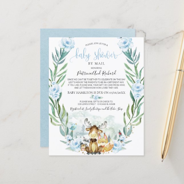 Woodland Baby Shower By Mail Budget Invitation (Front/Back In Situ)