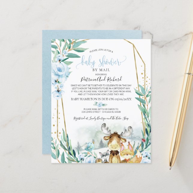 Woodland Baby Shower By Mail Budget Invitation (Front/Back In Situ)
