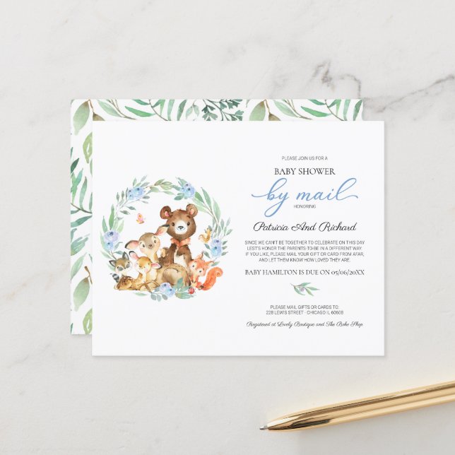 Woodland Baby Shower By Mail Budget Invitation (Front/Back In Situ)