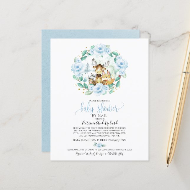 Woodland Baby Shower By Mail Budget Invitation (Front/Back In Situ)