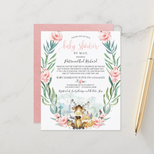 Woodland Baby Shower By Mail Budget Invitation (Front/Back In Situ)