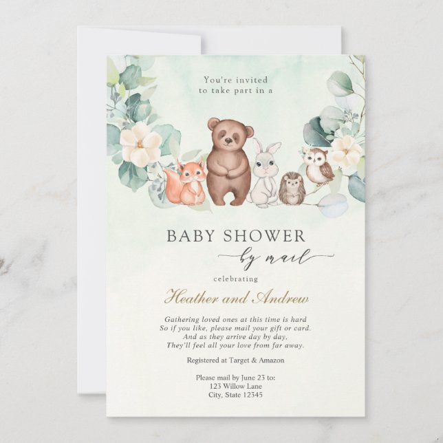 Woodland Baby Shower by Mail Forest Animals Invitation (Front)