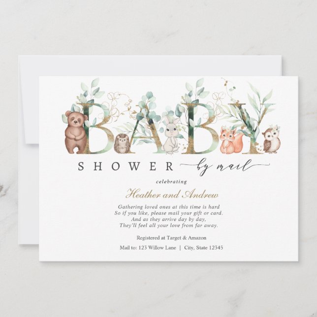 Woodland Baby Shower by Mail Forest Animals Invitation (Front)