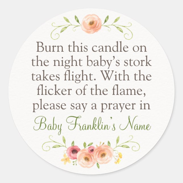 Woodland Baby Shower Candle Favor Classic Round St Classic Round Sticker (Front)