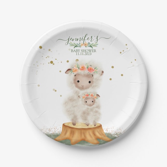 Woodland baby shower celebration party Sheep Paper Plates (Front)