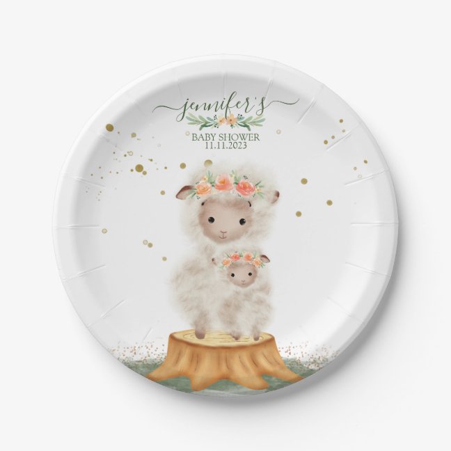 Woodland baby shower celebration party Sheep Paper Plates