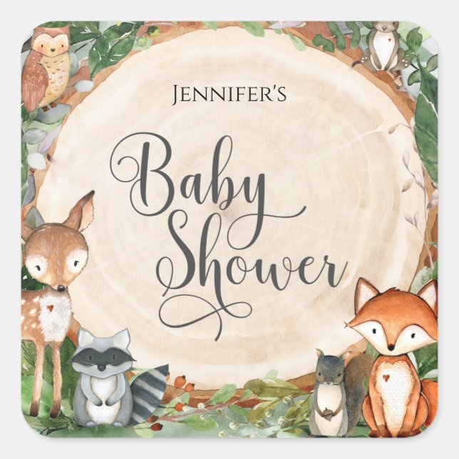 Woodland Baby Shower Classic Round Sticker (Front)