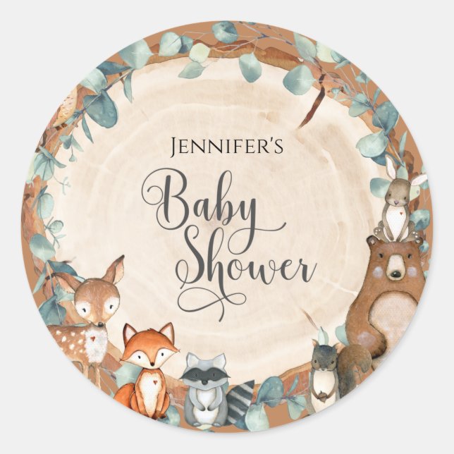 Woodland Baby Shower Classic Round Sticker (Front)