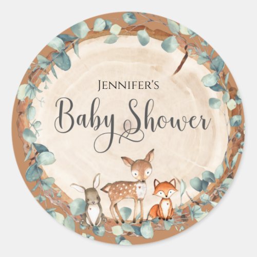 Woodland Baby Shower Classic Round Sticker