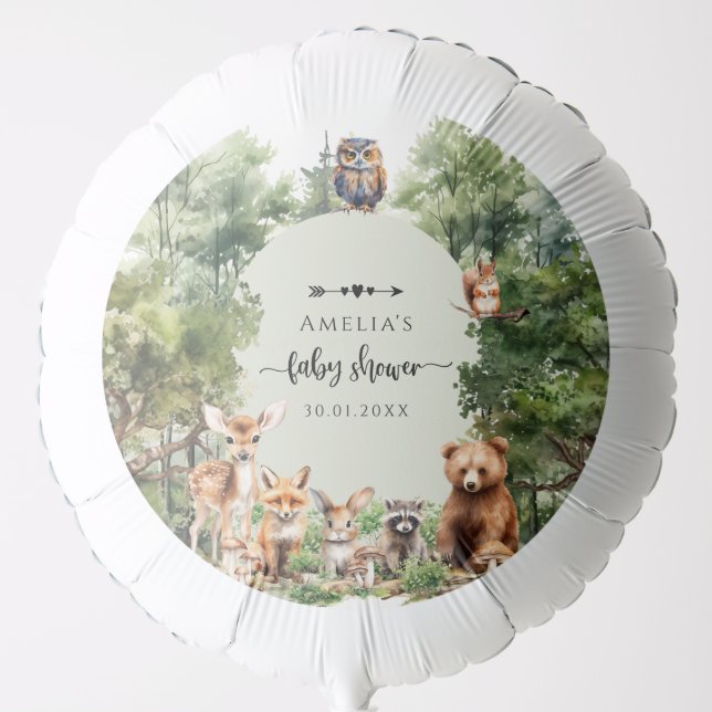 Woodland Baby Shower Cute Animals Balloon (Front)