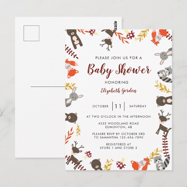 Woodland Baby Shower Cute Forest Animals Neutral   Postcard (Front/Back)