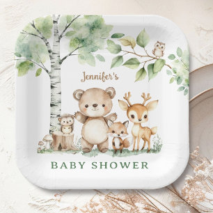 Woodland Baby Shower Cute Forest Animals Paper Plates