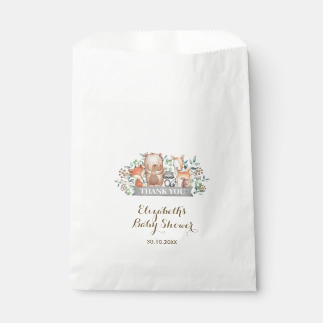 Woodland Baby Shower / Cute Forest Animals Party Favor Bag (Front)