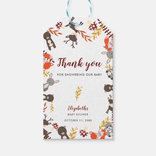 Woodland Baby Shower Cute Forest Thank you Fall Gift Tags