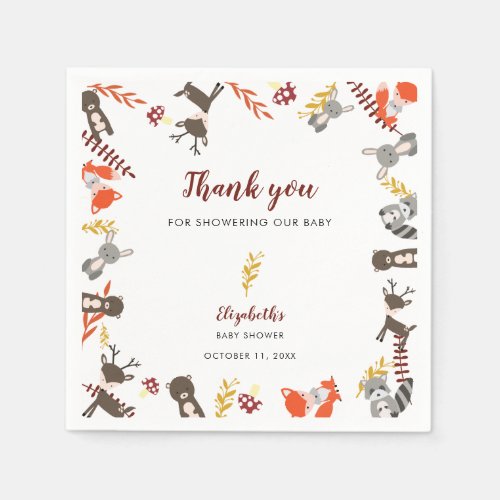 Woodland Baby Shower Cute Forest Thank you Fall Napkins