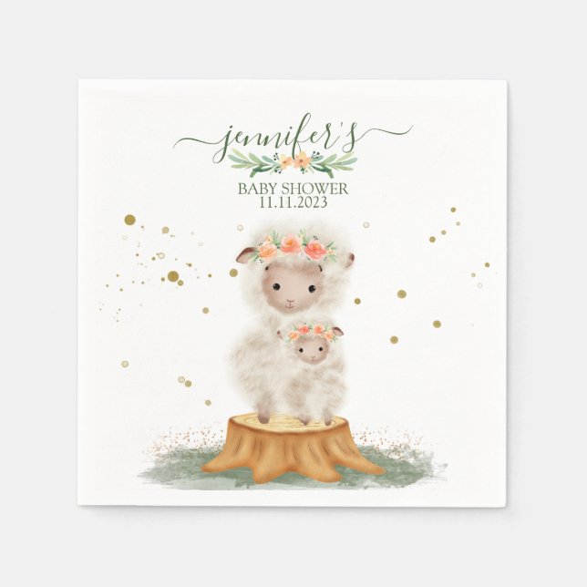 Woodland baby shower cute party Sheep Napkins (Front)