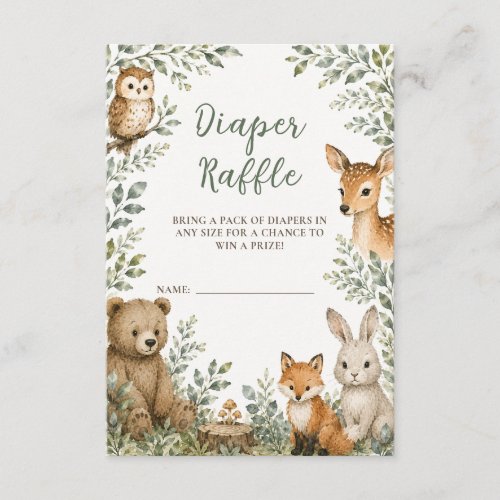 Woodland Baby Shower Diaper Raffle Card