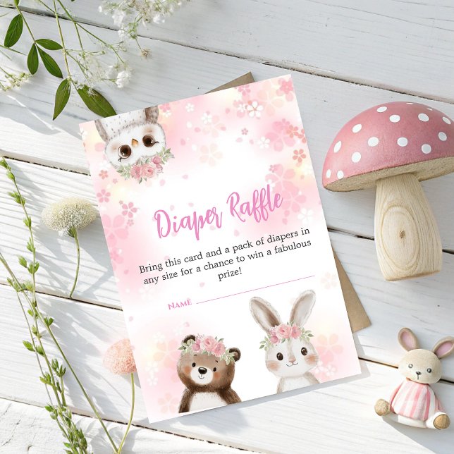 Woodland Baby Shower Diaper Raffle Card for Girl (Creator Uploaded)