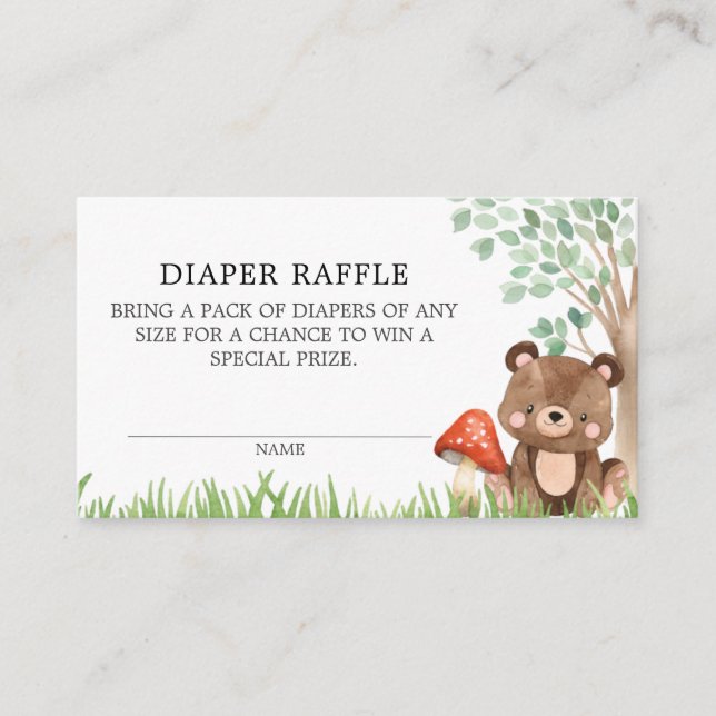 Woodland Baby Shower Diaper Raffle Enclosure Card (Front)