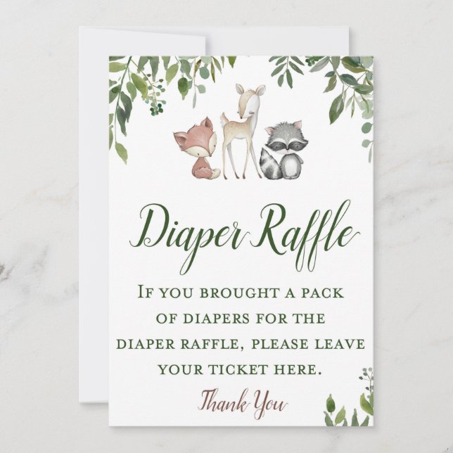 Woodland Baby Shower - Diaper Raffle sign 5x7 Invitation (Front)