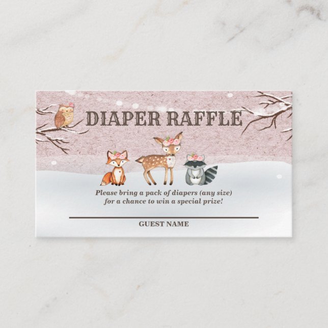 Woodland Baby Shower Diaper Raffle Tickets Enclosure Card (Front)