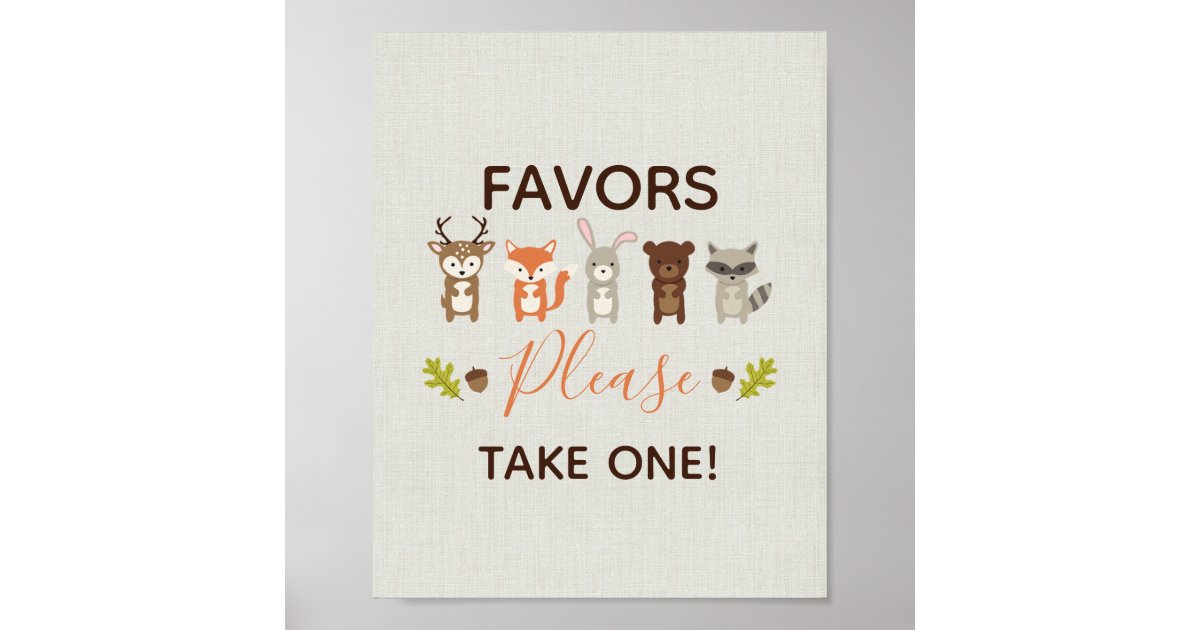 Woodland Baby Shower Favors Please Take One Sign Zazzle Com