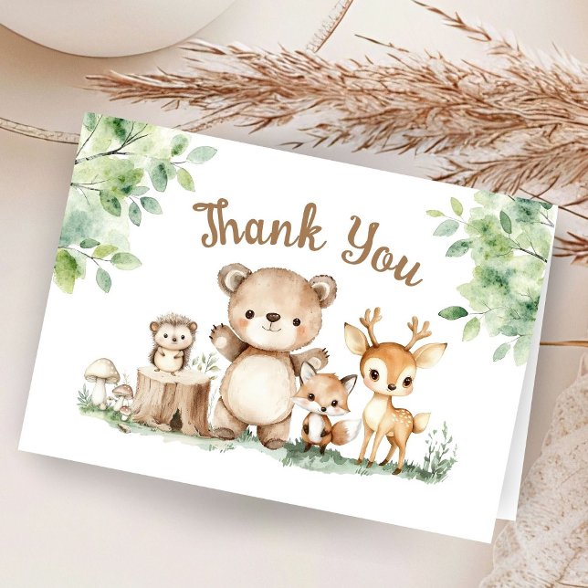Woodland Baby Shower Folded Thank You Card (Creator Uploaded)