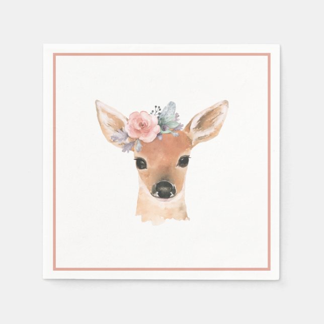 Woodland Baby Shower Forest Animals Flowers Napkins (Front)