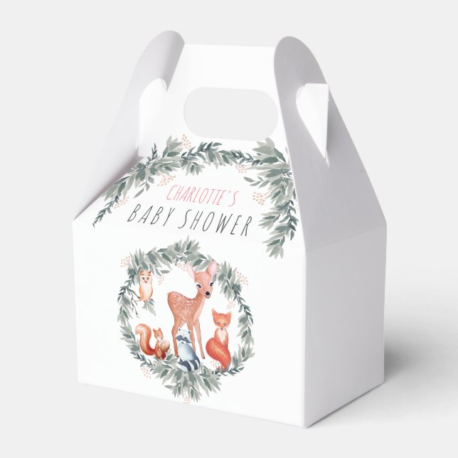 Woodland Baby Shower Forest Animals Girl Favor Box (Front Side)