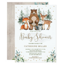 Woodland Baby Shower Forest Animals Greenery Gold Invitation Woodland Baby Shower Forest Animals Greenery Gold Invitation