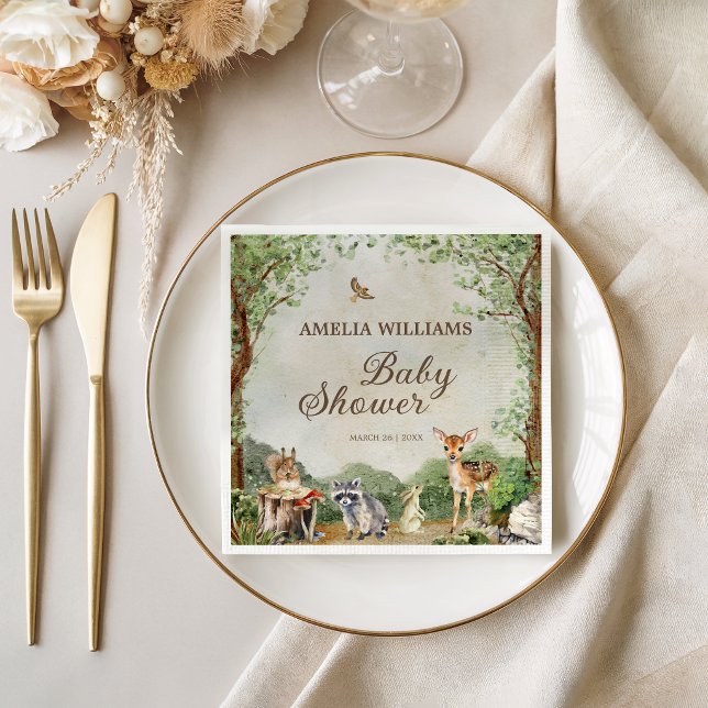 Woodland Baby Shower Forest Animals Greenery Napkins (Creator Uploaded)