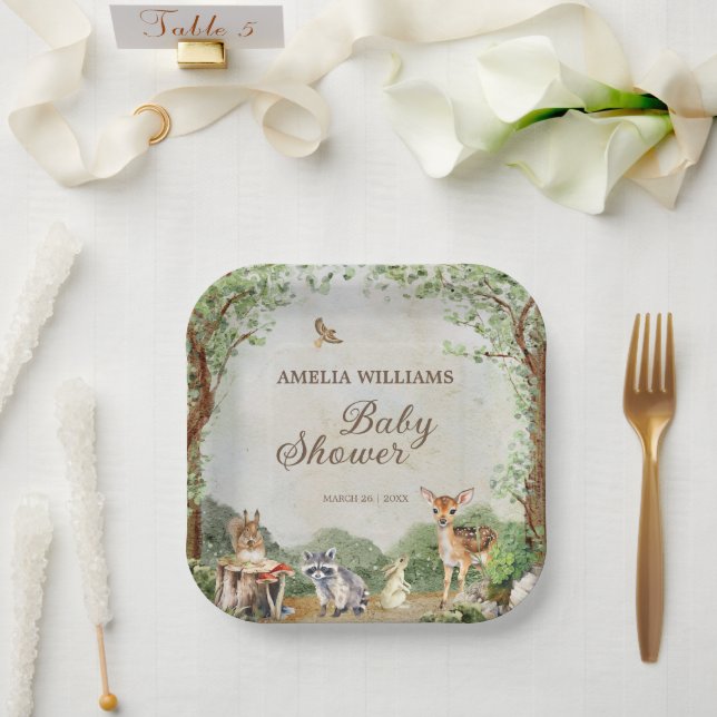 Woodland Baby Shower Forest Animals Greenery Paper Plates (Wedding)