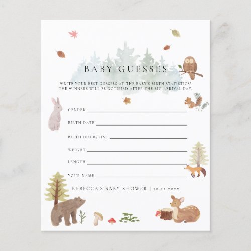 Woodland Baby Shower Forest Animals Guessing Game