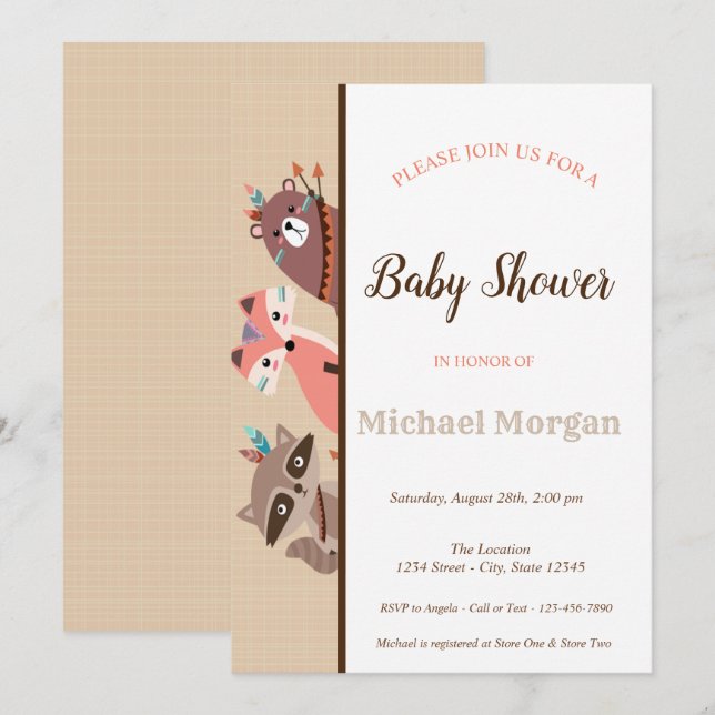 Woodland Baby Shower Forest Animals Invitation (Front/Back)