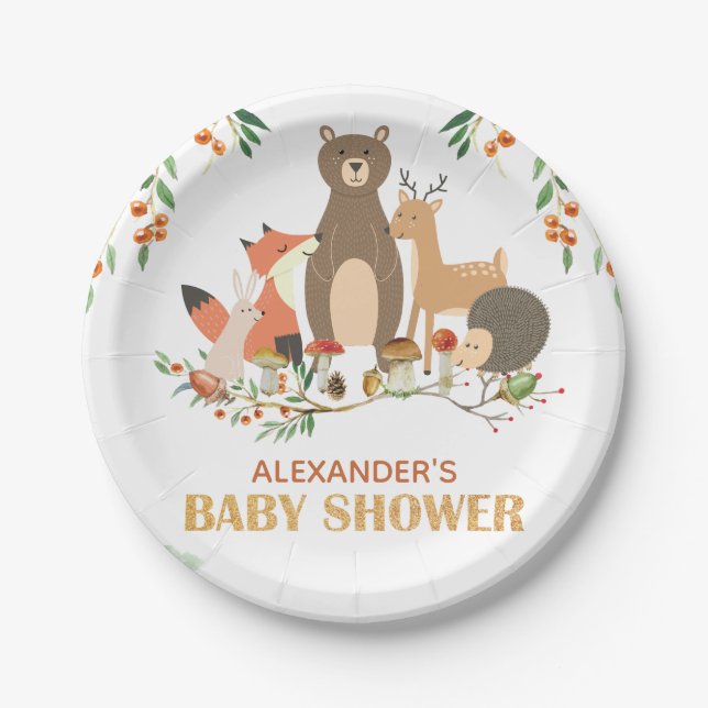 Woodland Baby Shower Forest Animals Paper Plates (Front)