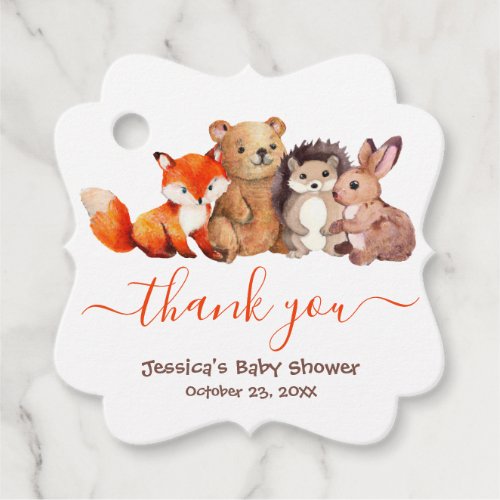 Woodland Baby Shower Forest Animals Red Thank You Favor Tags