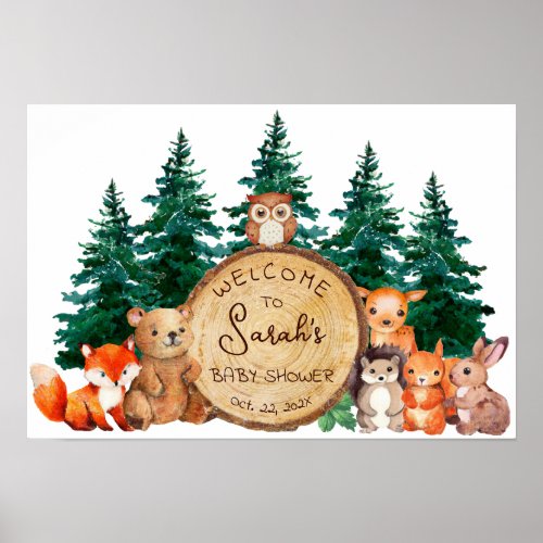 Woodland Baby Shower Forest Animals Welcome Sign 