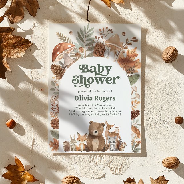 Woodland Baby Shower Fox Deer Bear Gender Neutral Invitation (Woodland Baby Shower Invitation featuring cute Forest animals. Baby Boy orGender Neutral Baby Shower)