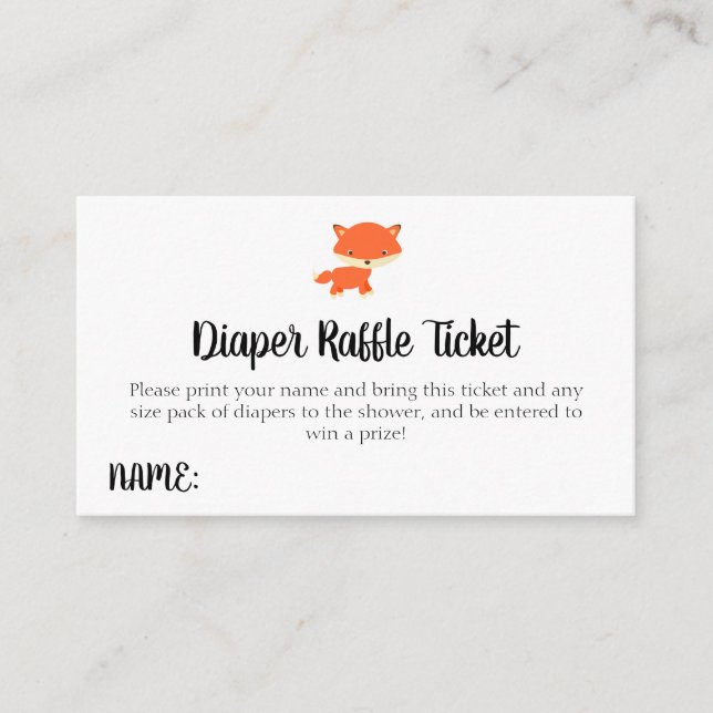 Woodland Baby Shower Fox Diaper Raffle Ticket Enclosure Card (Front)