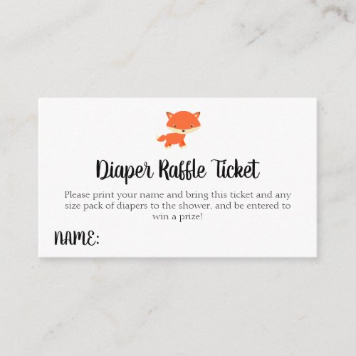 Woodland Baby Shower Fox Diaper Raffle Ticket Enclosure Card