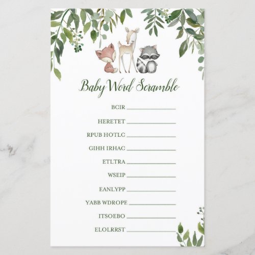 Woodland Baby Shower Game _ Baby Word Scramble