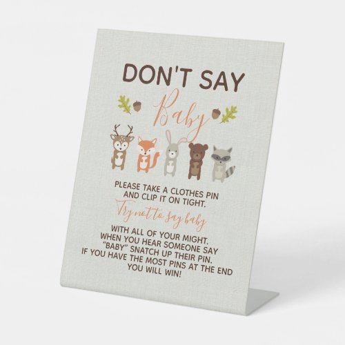 Woodland Baby Shower Game _ Dont Say Baby Poster Pedestal Sign