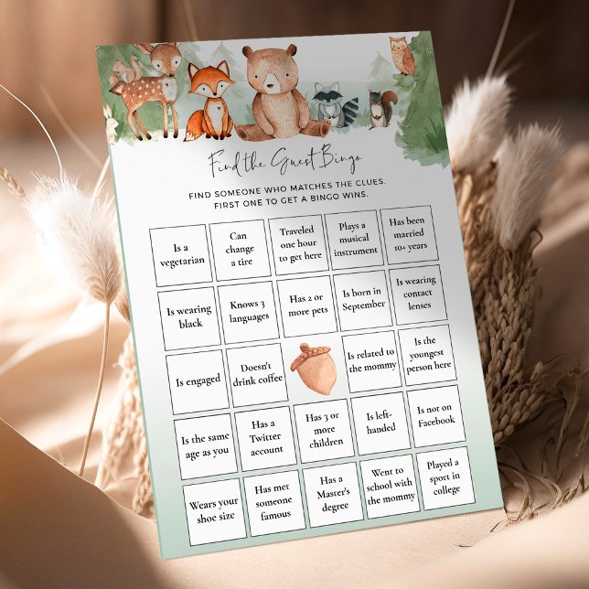 Woodland Baby Shower Game Find The Guest Bingo (Creator Uploaded)